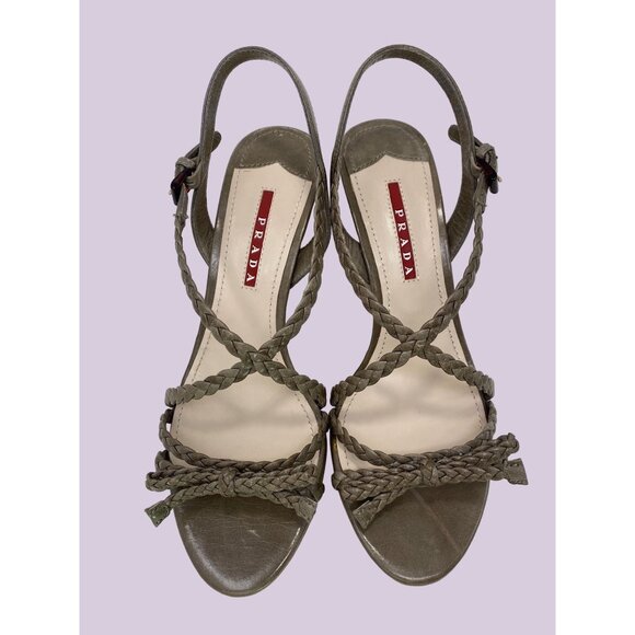 Prada Beige Open Toe Leather Wedges - Picture 1 of 9